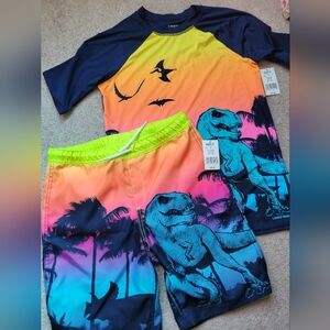 Lands End Boys XL Dino Swim Suit Rash Guard